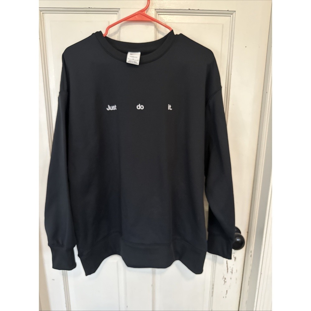 Nike Sweatshirt Womens Black Just Do It Slogan Crewneck Raglan Fleece Large